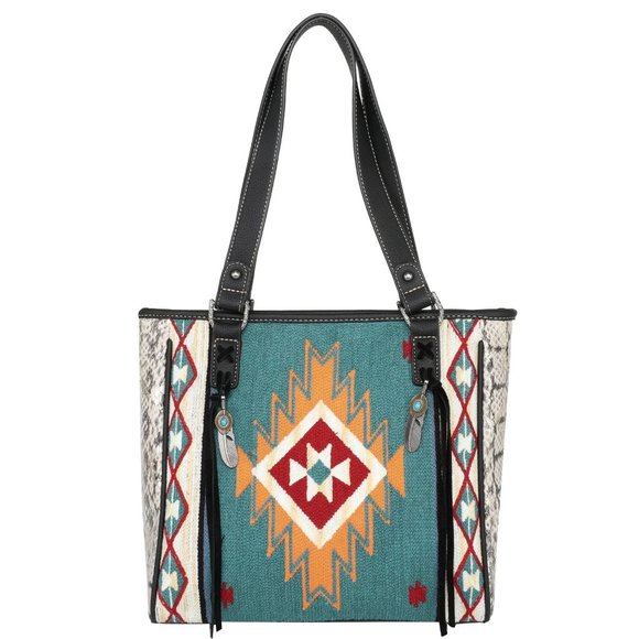 Montana West Handbags - NIB Montana West Aztec Tapestry Concealed Carry Tote in Black / Turquoise